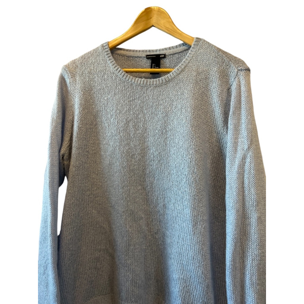 H&M Blue Mohair Blend Long Sleeve Knit Pullover Crew Neck Knit Sweater L - Picture 3 of 9